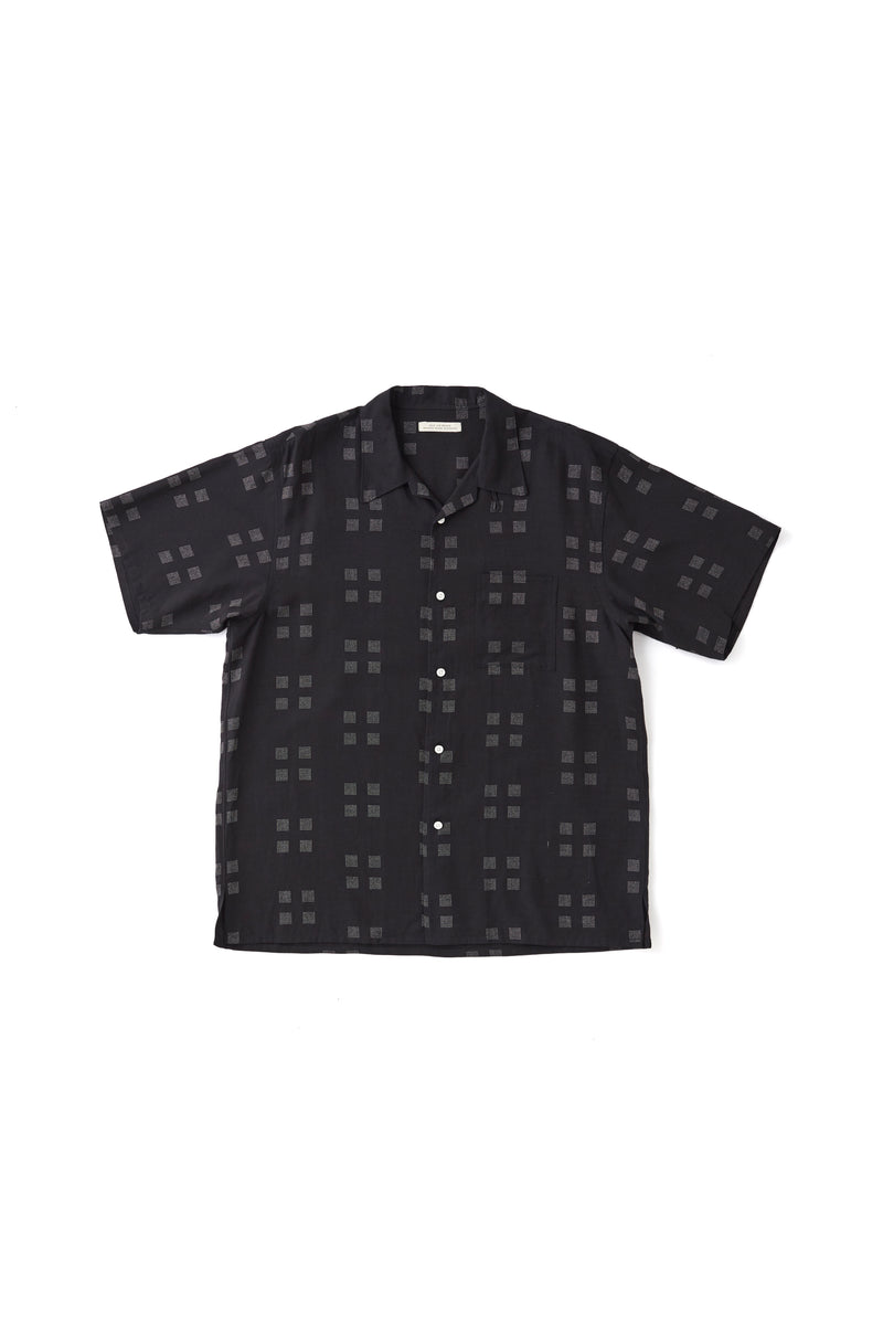 希少品 OLD JOE OPEN FRONT SWEATER SHIRTS 黒 ORIGINAL PRINTED OPEN COLLAR SHIRTS (Square Dot) Short