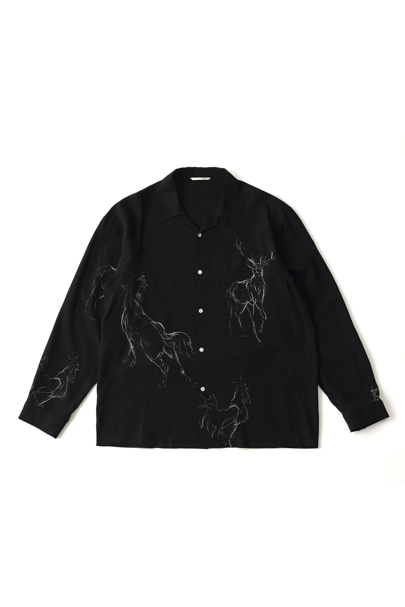 ORIGINAL PRINTED OPEN COLLAR SHIRTS (ANIMAL DRAWING) Long-sleeve