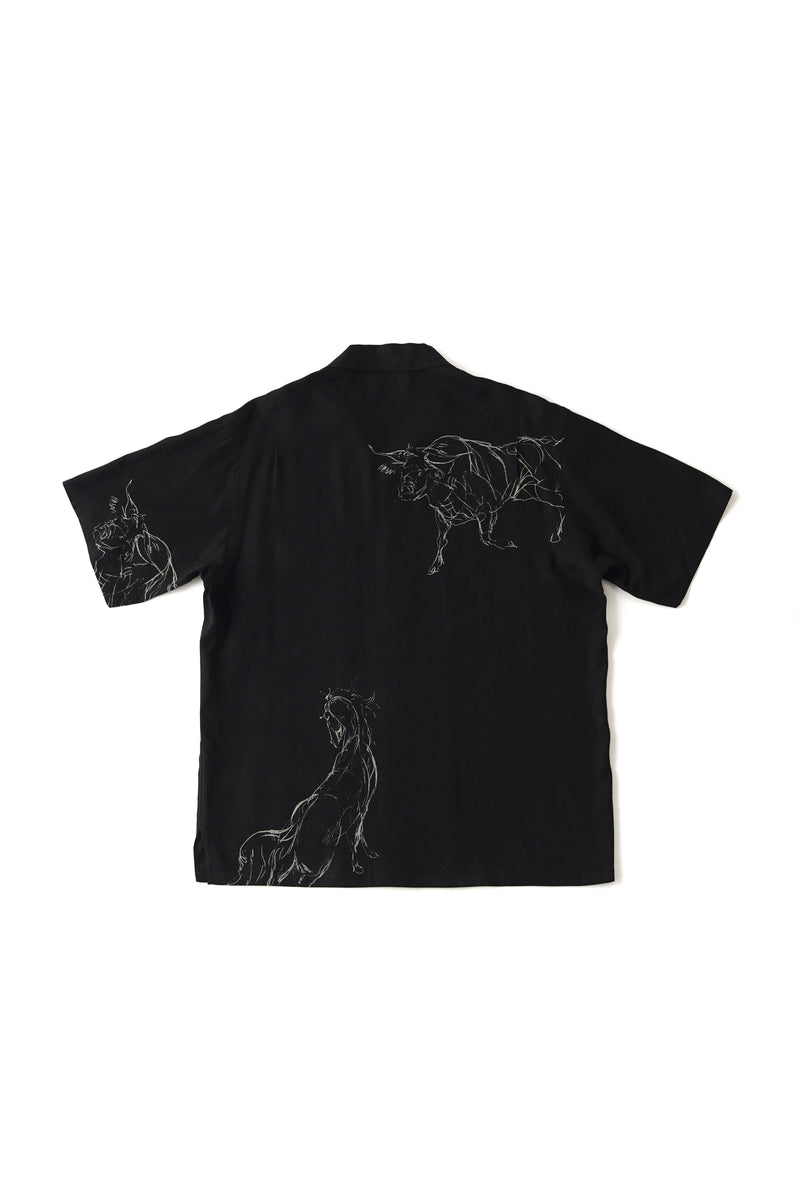 ORIGINAL PRINTED OPEN COLLAR SHIRTS (ANIMAL DRAWING) Short-sleeve