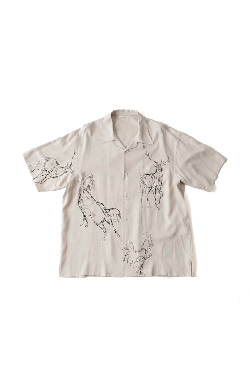 ORIGINAL PRINTED OPEN COLLAR SHIRTS (ANIMAL DRAWING) Short-sleeve