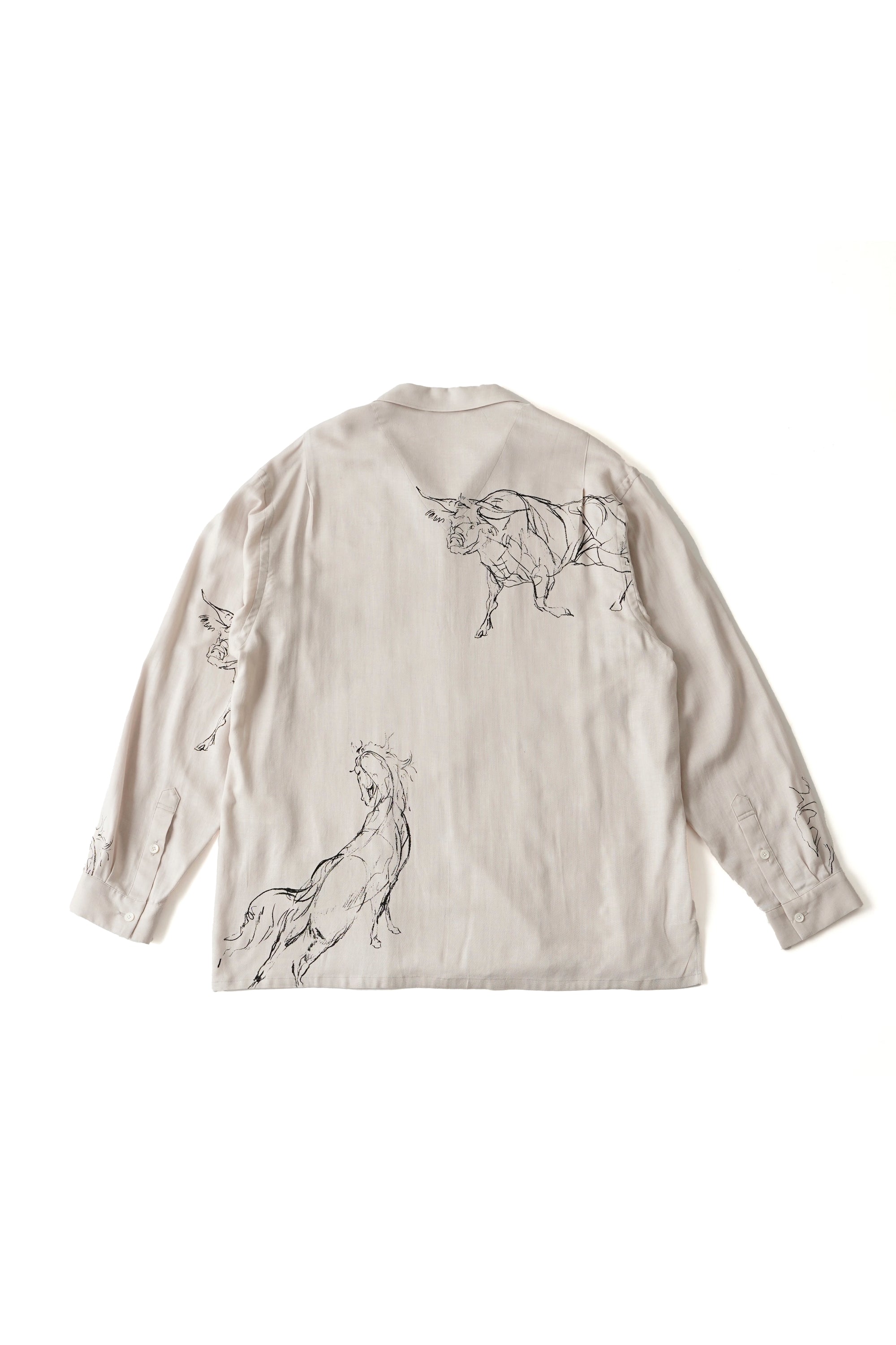 ORIGINAL PRINTED OPEN COLLAR SHIRTS (ANIMAL DRAWING) Long-sleeve