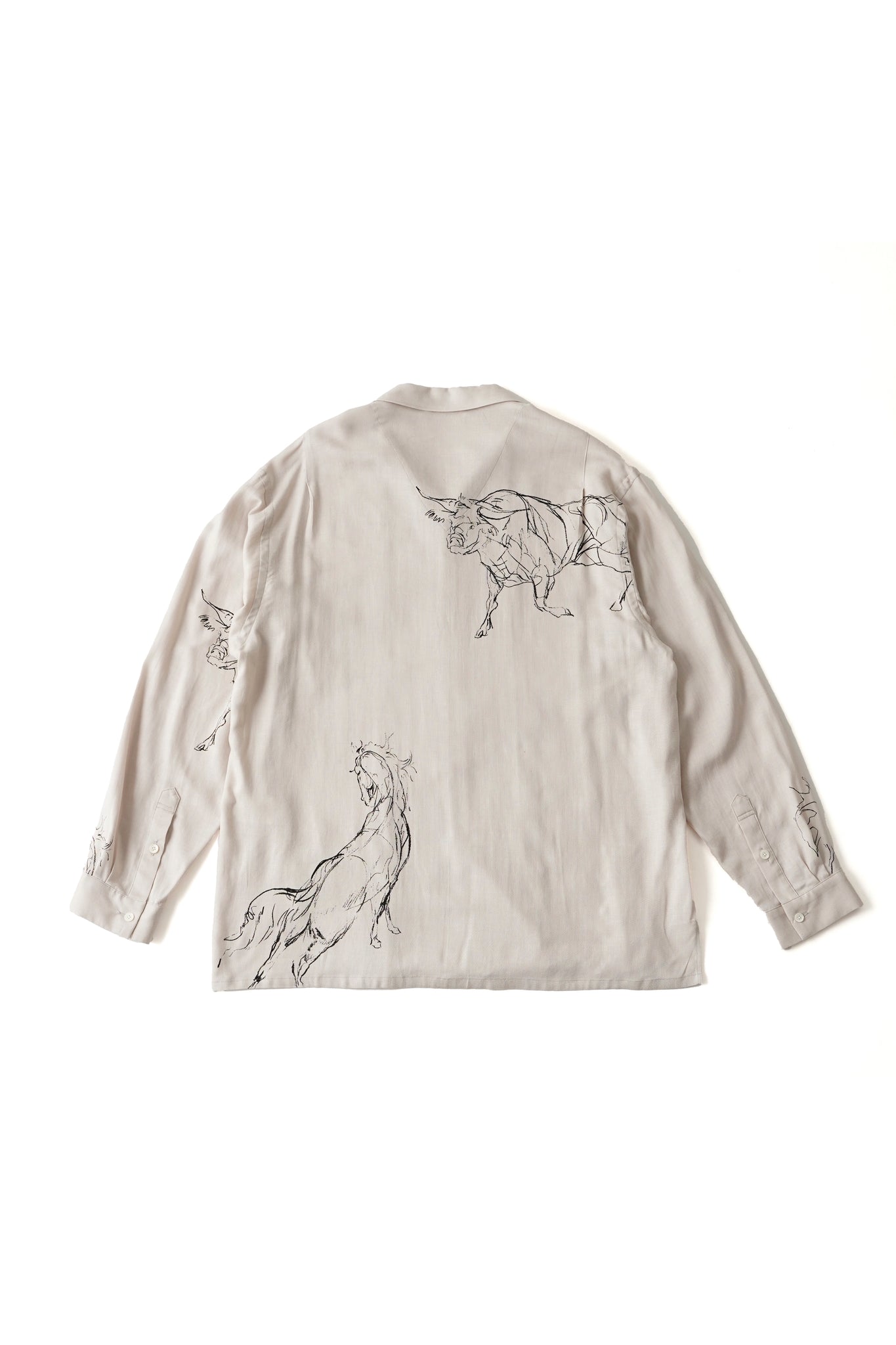 ORIGINAL PRINTED OPEN COLLAR SHIRTS (ANIMAL DRAWING) Long-sleeve