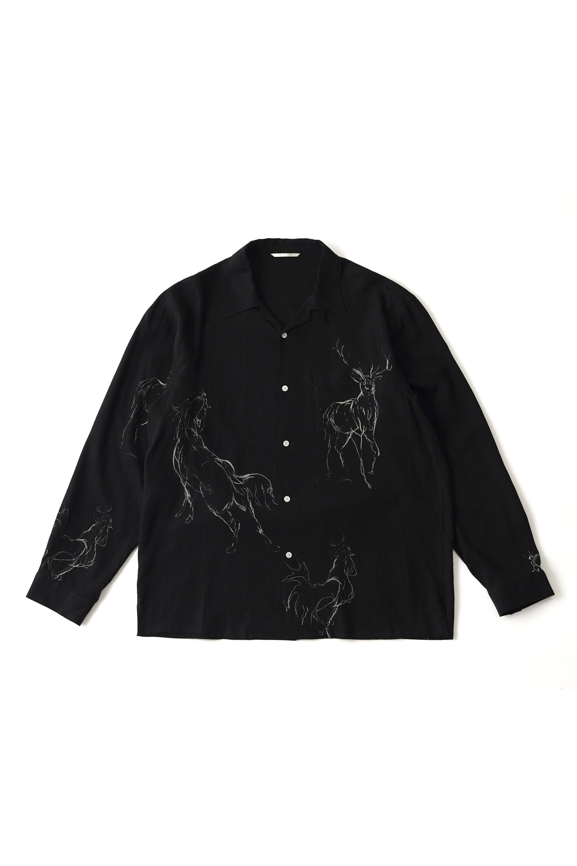 ORIGINAL PRINTED OPEN COLLAR SHIRTS (ANIMAL DRAWING) Long-sleeve