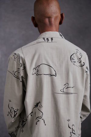 ORIGINAL PRINTED OPEN COLLAR SHIRTS (Animal Drawing) Long-sleeve - 251OJ-SH18