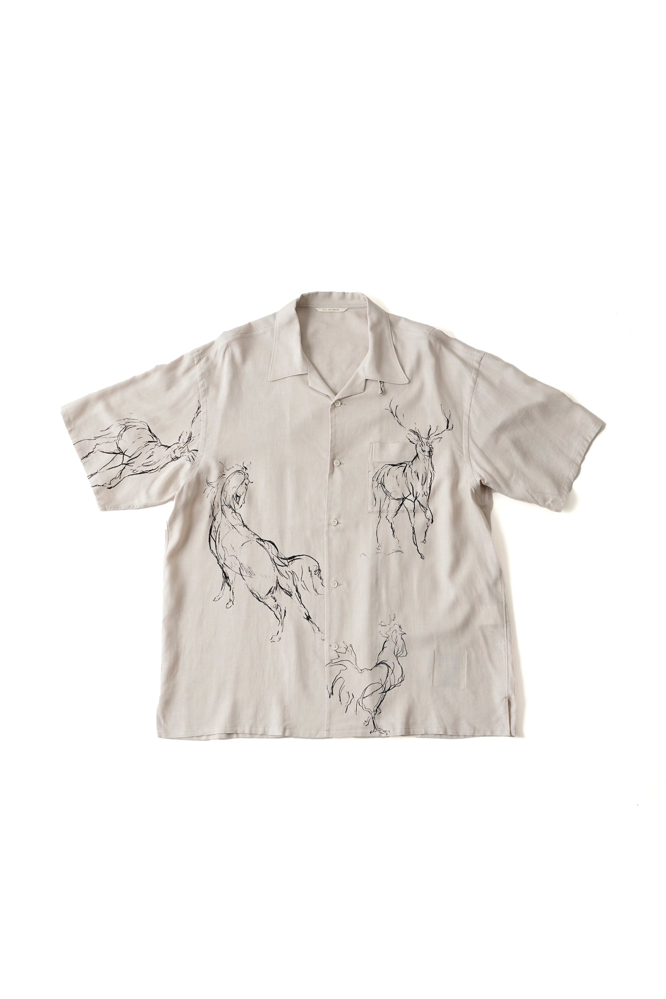 ORIGINAL PRINTED OPEN COLLAR SHIRTS (ANIMAL DRAWING) Short-sleeve