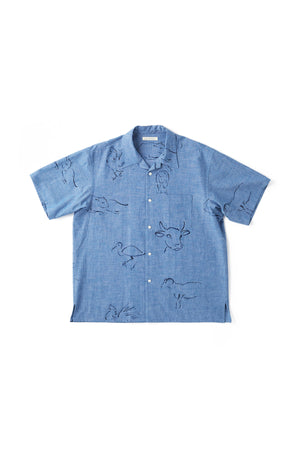 ORIGINAL PRINTED OPEN COLLAR SHIRTS(DRAWING)Short-sleeve - 241OJ-SH07