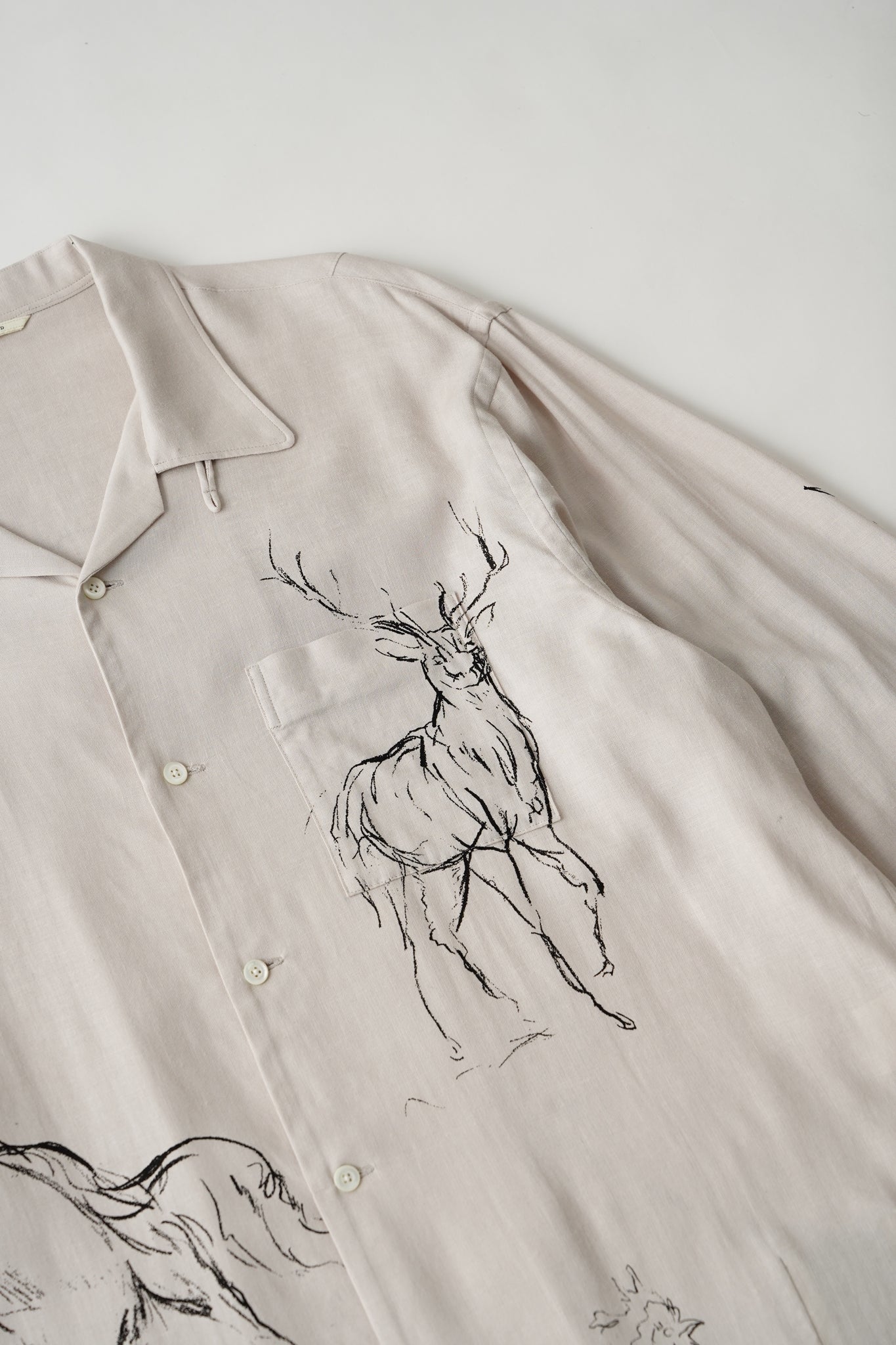 ORIGINAL PRINTED OPEN COLLAR SHIRTS (ANIMAL DRAWING) Long-sleeve