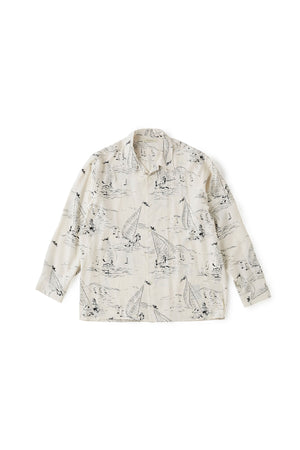 ORIGINAL PRINTED OPEN COLLAR SHIRTS (MARINE) Long-sleeve - 231OJ-SH11